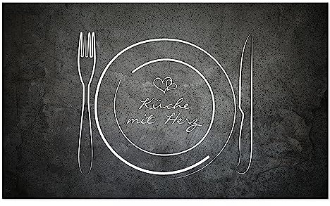 GRAZDesign Spritzschutz Rückwand Küche Spruch Küche mit Herz in grau, Küchen Spritzschutz Herd & Spüle Küchenrückwand Glas / 60x40cm
