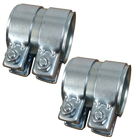 Lot de 2 Pot d'échappement Raccord de tuyau galvanisé Ø 45 mm x90 mm connecteur universel + 2 x Collier d'échappement 49,5