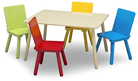 Delta Children Kids Table and Chair Set (4 Chairs Included), Natural/Primary