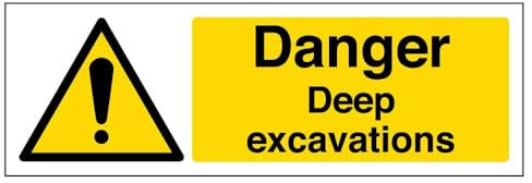Vsafety Panneau Avertissement de Sécurité ''Danger, Deep Excavation'', Panneau de Signalisation, 2 mm Plastique rigide, 300 mm x 100 mm