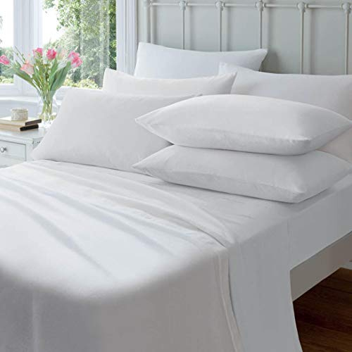 Olivia Rocco Flannelette Flat Sheet Soft Brushed Cotton Bed Sheets, Super King White