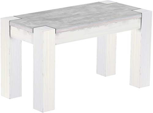 Sitzbank 80 cm Rio Kanto Beton Weiss Pinie Massivholz Esszimmerbank Küchenbank Holzbank - Größe und Farbe wählbar Brasilmöbel