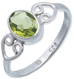 mantraroma Damen Ring 925 Silber Peridot Edelstein grün dezent verspielt