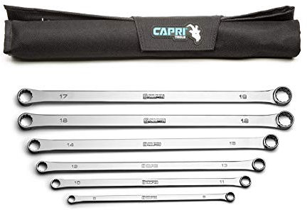 Capri Tools, CP11800-6MPK Ringschlüssel-Set, 0-Grad-Versatz, extra lang, metrisch, 8–19 mm, 12 Größen, 6-teilig