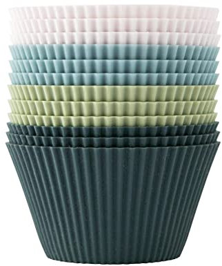 The Silicone Kitchen Reusable JUMBO Silicone Baking Cup, Non-Toxic, BPA Free, Dishwasher Safe, Jumbo, 12 Pack, White Blue Green