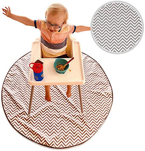 Babycurls Large High Chair Baby Splash Mat 130cm Kitchen Floor Covering Protector Waterproof & Anti Slip for Under Highchair to Catch Food from Messy Toddlers and Kids at Feeding Time - Grey Chevron