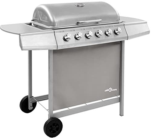 vidaXL Barbacoa de Gas con 6 Fogones Quemador Parrilla Asador Cocinar Camping Senderismo Picnics Jardín Patio Exterior Aire Libre Terraza Plateado