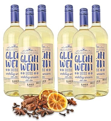 LAUX Weißer Glühwein (6 x 1l) | Weihnachtlich Aromatischer Glühwein | Fruchtig-Würzig Mit Hochwertigen Zutaten - Weihnachtsgeschenke (9,5% Vol.)