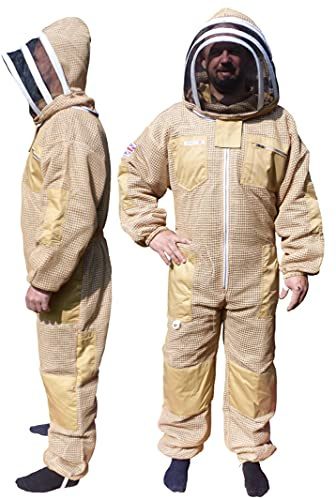 AGS Three layer ventilated olive protection beekeeping suit professional bee suit beekeeper wasp suit (XL)