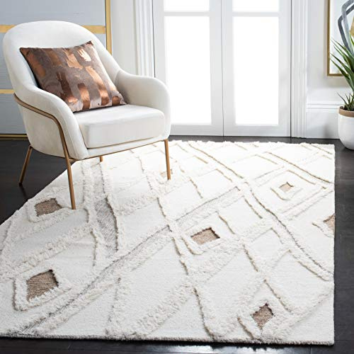 Safavieh Boho Teppich für Wohnzimmer, Esszimmer, Schlafzimmer - Casablanca Collection, Kurzer Flor, Elfenbein und Braun, 91 X 152 cm