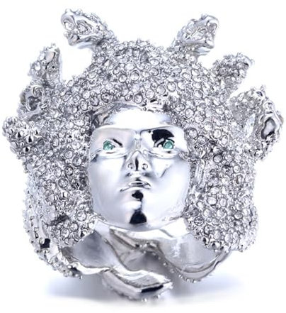 Halukakah Medusa Diamantring Iced Out, Herren Platin Weißgold-Finish, Labordiamanten Handgefasst, Ringgröße Verstellbar, mit Geschenkbox