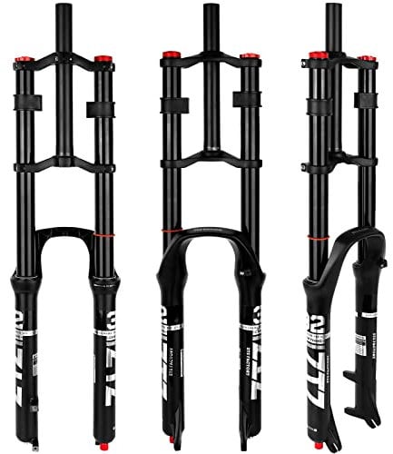 splumzer Fahrrad Federgabel 26/27.5/29 für Mountainbike DH Air Double Shoulder Downhill Abseilen Stoßdämpfer Straight Tube Ultralight Fahrrad Stoßdämpfer Zugstufeneinstellung (Schwarz, 26 Zoll)