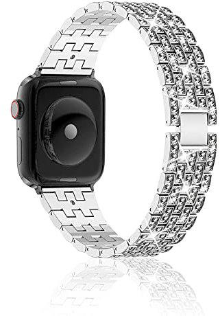 Niboow Cinturino per Apple Watch 49mm 46mm 45mm 44mm 42mm Series 10/Series 9/Series 8/Series 7/Series 6/Series 5/4/3/2/1/Ultra 2, Donna Metallo Diamante Cinturino per Apple iWatch/SE/SE 2 - Argento