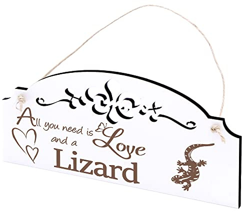 Schild Eidechse Deko 20x10cm - All you need is Love and a Lizard - Holz Wanddeko Dekoration Wand