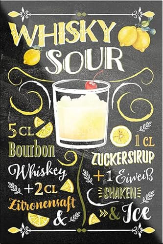 schilderkreis24 – Cocktail Rezept “Whisky Sour“ Magnet Alkohol Spirituosen Deko Kühlschrankmagnet Humor Geschenkidee Geburtstag Weihnachten 9x6 cm