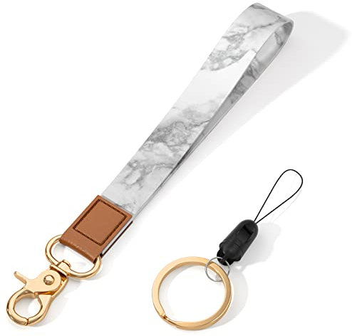 ZAXMEY Lanière de poignet pour clés, cordon de poignet mignon, porte-clés, porte-clés de voiture pour hommes et femmes, marbre blanc gris