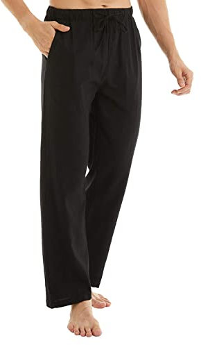 YuKaiChen Herren Leinenhose Leinen Lang Sommerhose Weit Leicht Loose Freizeithose Yoga Urlaub Strand Hosen mit Kordelzug Schwarz XL