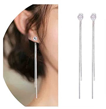 Yheakne - Pendientes de cadena de serpiente bohemia, tuerca de cristal cúbico de plata, pendientes colgantes largos, pendientes de gota lineales largos, joyería para mujeres