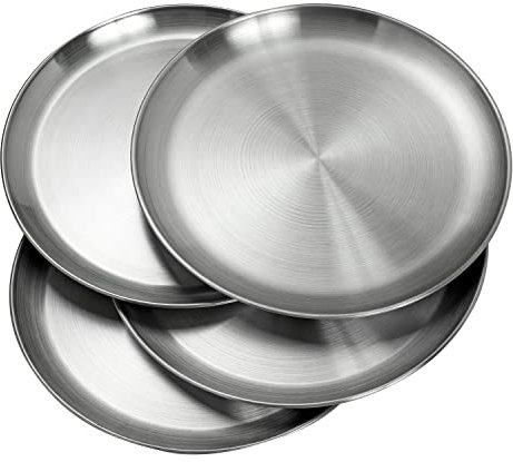 WANBY Edelstahl Platten 26 cm 304 Metall Leichte Stahlplatte Unbreakable Abendessen Geschirr Teller Set Nicht-Toxin Geschirrspüler Safe BPA frei und Gesund
