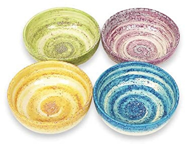 Verano Spanish Ceramics Pastel Beach Small Bowls - Dishware Decorative Home Décor Kitchen Cafe Restaurant Dining Sharing Serving Food Appetiser Side Dishes - Set of 4-10cm x 4cm Mixed