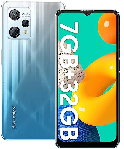Blackview Mobile Phones, A53(2023) 7GB+32GB/1TB, Android 12 Phones, 5080mAh, 6.5’’ HD+ Screen, 12MP+5MP, 3 Cards Slots, 4G Dual Sim Free Unlocked UK, Face ID, GPS, 10W Charger Latest phone - Blue