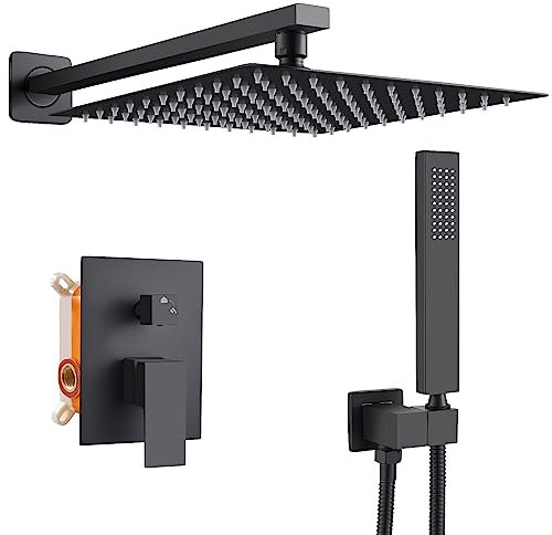 kisimixer Ensemble de Douche Encastrable Noir, Système de Douche Encastré avec Douchette et Douche de Tête,Colonne Douche Encastrable