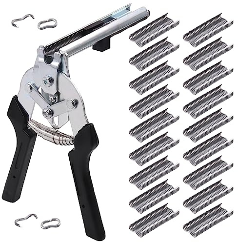 Swpeet 601 Stück Professionelle Polsternringzange Typ M mit Typ M Schweinenagelringen, M-Nägel-Sortiment, M-Clips, Schweineringe, M-Heftklammern für Zaunbefestigung, Polstermontage, Tierkäfig
