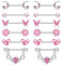 Morfetto 6 Paare 14G Nippelringe für Frauen Herz Schmetterling Mond CZ Blume Langhantel Nippelringe 316L Edelstahl Brustwarzenpiercing Schmuck Rosa