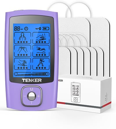 TENKER TENS Unit Muscle Stimulator, 24 Modes TENS EMS Machine for Shoulder, Sciatica, Back Pain Relief, Rechargeable Electronic Pulse Massager with 2x2 and 2x4 Electrode Pads