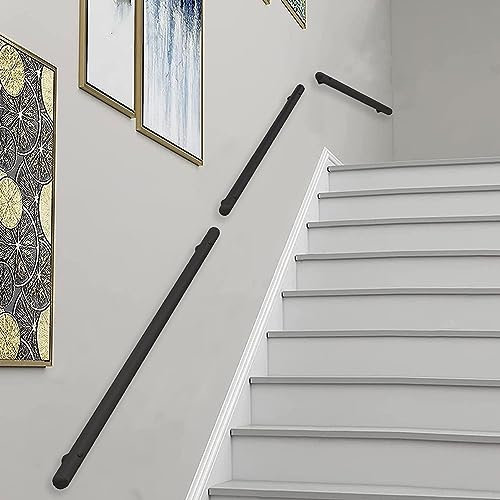 Drsyffsup Schwarzes Handlaufgeländer für Innentreppen, 1 Fuß bis 20 Fuß Metalltreppengeländer für Dachbodentreppen, Außenstufen, Handläufe, Geländer-Stützsatz (Size : 140cm)