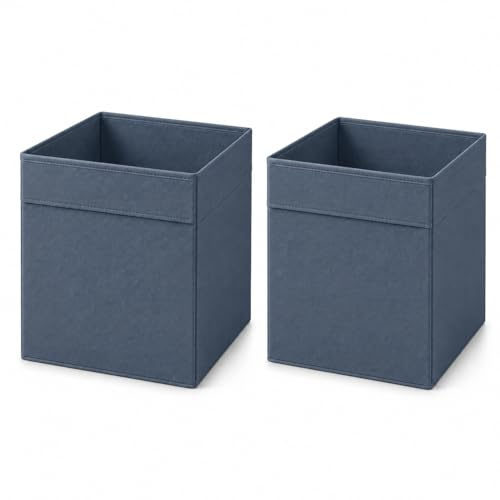 Princekingx Drona Storage Boxes – Foldable Kellax Shelf Insert Box – Cube Shaped Fabric Storage Organizer, 33x38x33cm Shelving Unit with Handle, For Home, Office Use, Baby Nursery (BLUE, 2 PACK)