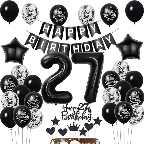 Luftballons 27. Geburtstag Dekoration - Schwarz Tortendeko für Mann und Frau - Geburtstagsdeko 27 Jahre