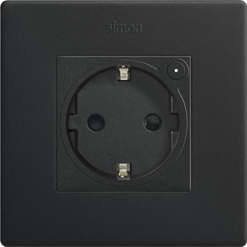 SIMON - KIT enchufe iO conectivo de empotrar negro mate, Serie Simon 270, 230V, 16 A, Con sistema de embornamiento a tornillo, Fácil de Instalar, Incluye Marco, Tapa y Mecanismo, Color negro mate