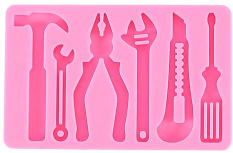 Tools Silicone Fondant Moulds Topper Hammer Spanner Tools Mold Chocolate Candy Jelly Mould Screwdriver and Hammer Fondant Mould for Cake Topper Dessert Decorating (Style 2)