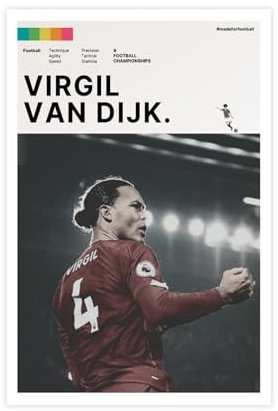 EYEZER Virgil Van Dijk – Fußballspieler-Poster, Leinwand, Poster, Schlafzimmer, Dekoration, Sport, Landschaft, Büro, Raumdekoration, Geschenk, ungerahmt, 30 x 45 cm