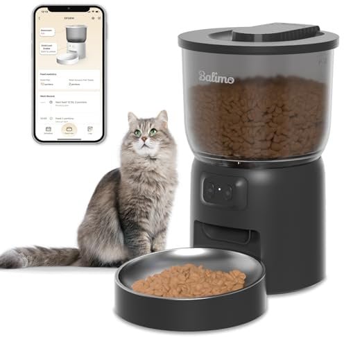 Balimo Futterautomat Katze, 3L katzenfutter automat, 2.4G WiFi Futterspender Katze, App Steuerung Mit Katzen Futterautomaten,1 bis10 Mahlzeiten pro Tag, Geeignet für Hunde und Katzen, Schwarz