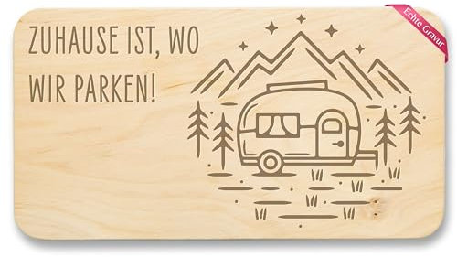 Frühstücksbrettchen Holz Natur - Camping - Frühstücksbrett - Zuhause ist wo wir parken I Geschenkidee Wohnanhänger I Wohnmobil I Camper Geschenk - 22x12 - Holz - wohnwagen küchenzubehör