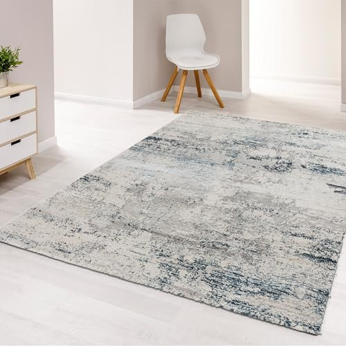 Carpido Hochwertiger & vielseitiger Teppich Antonia - moderner Kurzflorteppich - Wohnzimmerteppich - Schlafzimmerteppich - 160x230cm - blau/Creme