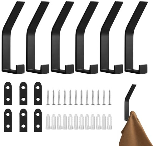 HAOYULUO 6 Stück Garderobenhaken schwarz,kleiderhaken wand Für Jacken,Mäntel,Schals,Handtaschen usw,Haken für Küchen,Bäder,Türen,Foyers und Flure