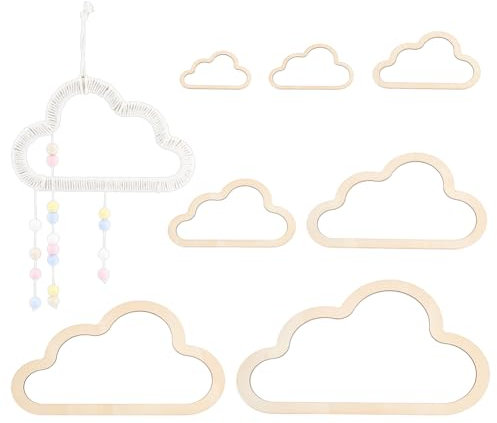 BENECREAT 7 Größen Hölzerner Wolkenumriss, Wolken-Makramee-Rahmen Holzreifen Ringe Makramee-Kunstrahmen, Weben, Makramee Für Heimwerker, Heimwandbehang, Kranzdekoration, 3.5mm Dick