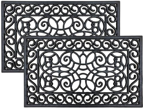 EDS Rubber Door Mat Heavy Duty Non-Slip Entrance Floor Door Mat Indoor & Outdoor Mats for Front Door Dirt Scrapper Garden Matting Welcome Decorative Design (PACK OF 2)