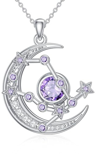 ROMANTICWORK Sternzeichen Kette Zwillinge 925 Sterling Silber Astrologie Horoskop Geburtsstein Anhänger Halskette Halbmond 12 Sternbild Schmuck Geschenke für Damen Mädchen