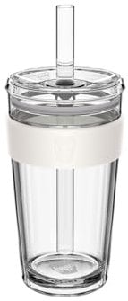 KeepCup Cold Cup - Longplay Double Wall Glass Ice Coffee Tumbler with Lid and Straw - 16oz (454ml) - Chalk