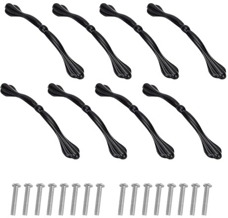 ONEBO 8 Stück Flach Möbelgriffe,Retro Design Türgriff,Griffe für Küchenschränke,Knopf Schublade Ziehen mit Schrauben,für Truhen, Schränke, Kommoden(Schwarz)