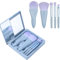 Travel Size Makeup Brushes Set Mini Makeup Brush Set with Case and Mirror, Small Complete Function Cosmetic Brushes Kit Perfect for On The Go(5PC, Blue)