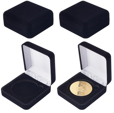 FINGERINSPIRE 4 Stück 43 mm Schwarzer Samt Geschenkbox Zur Aufbewahrung von Challenge Münzen 6.8x6.6x2.8 cm Quadratische Präsentationsbox Für Abzeichen Einzelner Schulwappen Abzeichenhalter Box