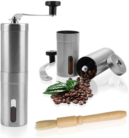 Molinillo Café Manual de Acero Inoxidable con Cabezal de Molienda Cerámica Duradero, Nivel de Rectificado Ajustable, Mini Molinillo de Cafe para uso Foméstico, en la Oficina o de Viaje