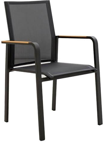 OUTLIV. Darwin Stapelsessel, stapelbar, mit Rückenlehne, Anthrazit | Textilene und Aluminium; stapelbar und mit Rückenlehne; 57x88x64cm; Anthrazit; platzsparend, komfortabel