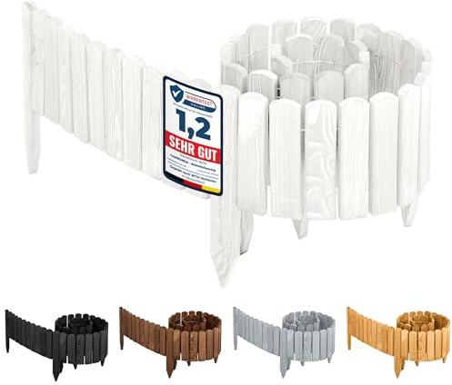 Garronda 200x8 cm Rasenkante Beeteinfassung Holz Weiß GD-0046 | Flexibel formbar, als Rollborder, Beetumrandung, Beetbegrenzung und Gartenzaun für Rasen, Rabatten, Wege und Gartenbereiche