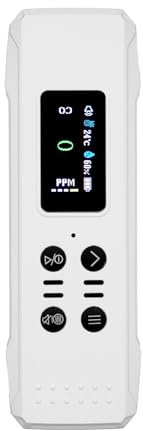3-in-1-Kohlenmonoxidmelder 0–1000 ppm, tragbarer Mini-Luftqualitätsmonitor mit Umhängebandalarm, CO-Gasmessgerät, Temperatur- und Feuchtigkeitssensor, eingebauter 800-mAh-Akku für Keller, Ausflüge,